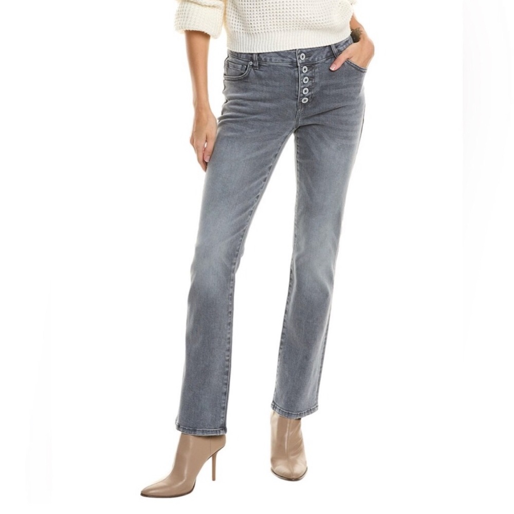 NWOT CAbi Women's Button Fly Straight Leg Steel Gray Jeans Size 4